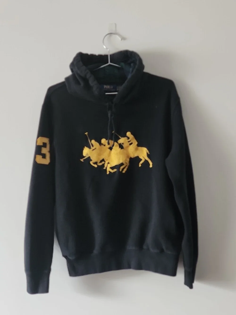 Polo Ralph Lauren Triple-Pony Fleece Hoodie Black Gold Men Sz Small Luxury Gem